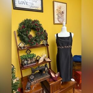 Beautifully Embroidered Ann Taylor Black Silk Sheath Dress